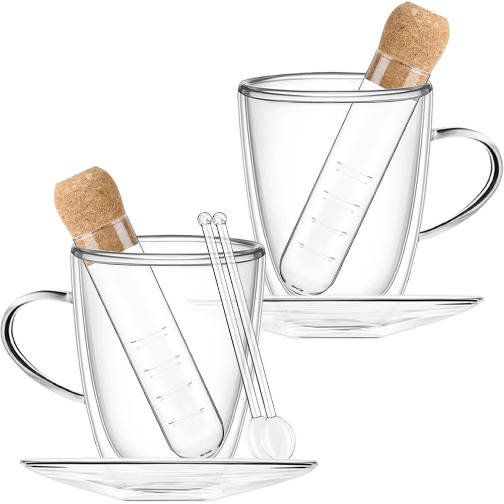 Set ceai, Quasar & Co.®, cu 2 cani cu pereti dubli, 2 farfurioare, 2 lingurite, 2 infuzoare, 2×350 ml, sticla, transparent 2