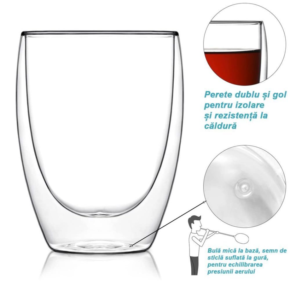 Set 6 pahare cu pereti dubli, Quasar & Co.®, termorezistente, 350 ml, sticla, transparent 6 Set 6 pahare cu pereti dubli, Quasar & Co.®, termorezistente, 350 ml, sticla, transparent 6