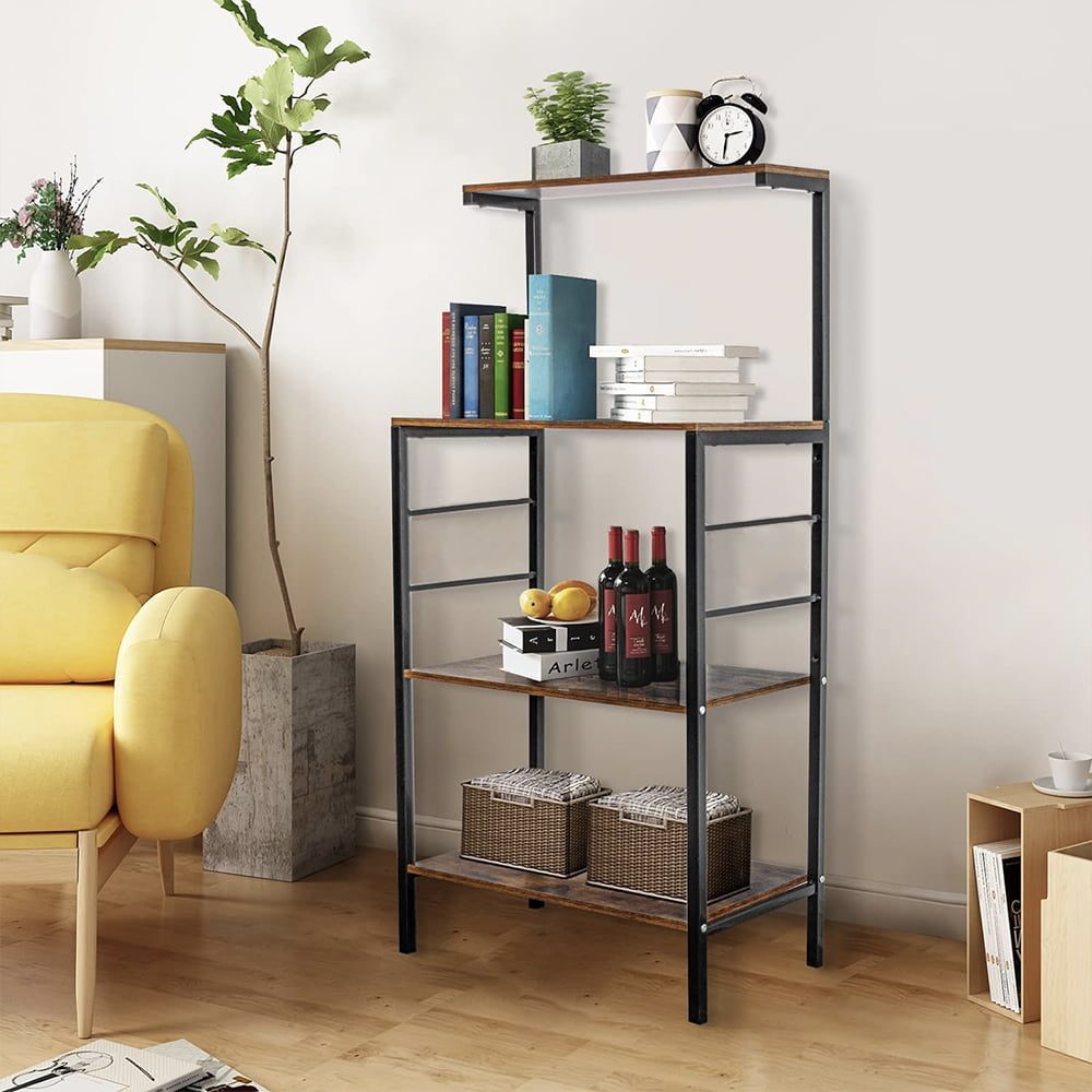 Raft universal, Quasar & Co.®, 4 niveluri, 58 x 35 x 121,5 cm, lemn/metal, negru 7