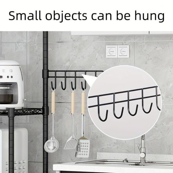 Raft, Quasar & Co.®, suport bucatarie, rafturi cu 5 carlige, etajera cu 3 spatii depozitare, pretabil cuptor cu microunde, 58 x 35 x 122 cm, metal, negru - imagine 4