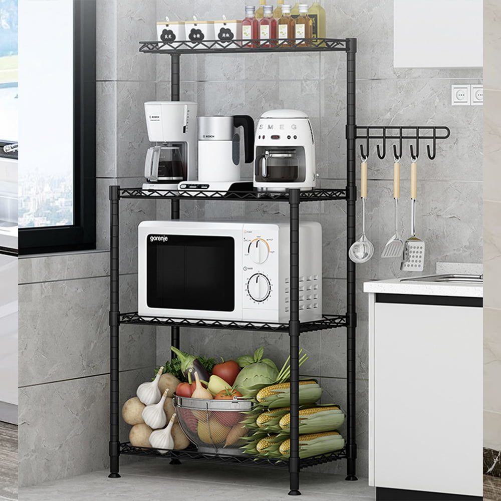 Raft, Quasar & Co.®, suport bucatarie, rafturi cu 5 carlige, etajera cu 3 spatii depozitare, pretabil cuptor cu microunde, 58 x 35 x 122 cm, metal, negru 7 Raft, Quasar & Co.®, suport bucatarie, rafturi cu 5 carlige, etajera cu 3 spatii depozitare, pretabil cuptor cu microunde, 58 x 35 x 122 cm, metal, negru 7