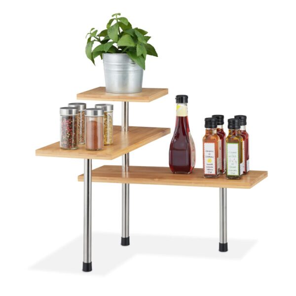 Raft universal pentru colt, Quasar & Co.®, etajera cu 3 polite, lemn/metal, 43x43x38 cm, natur - imagine 2