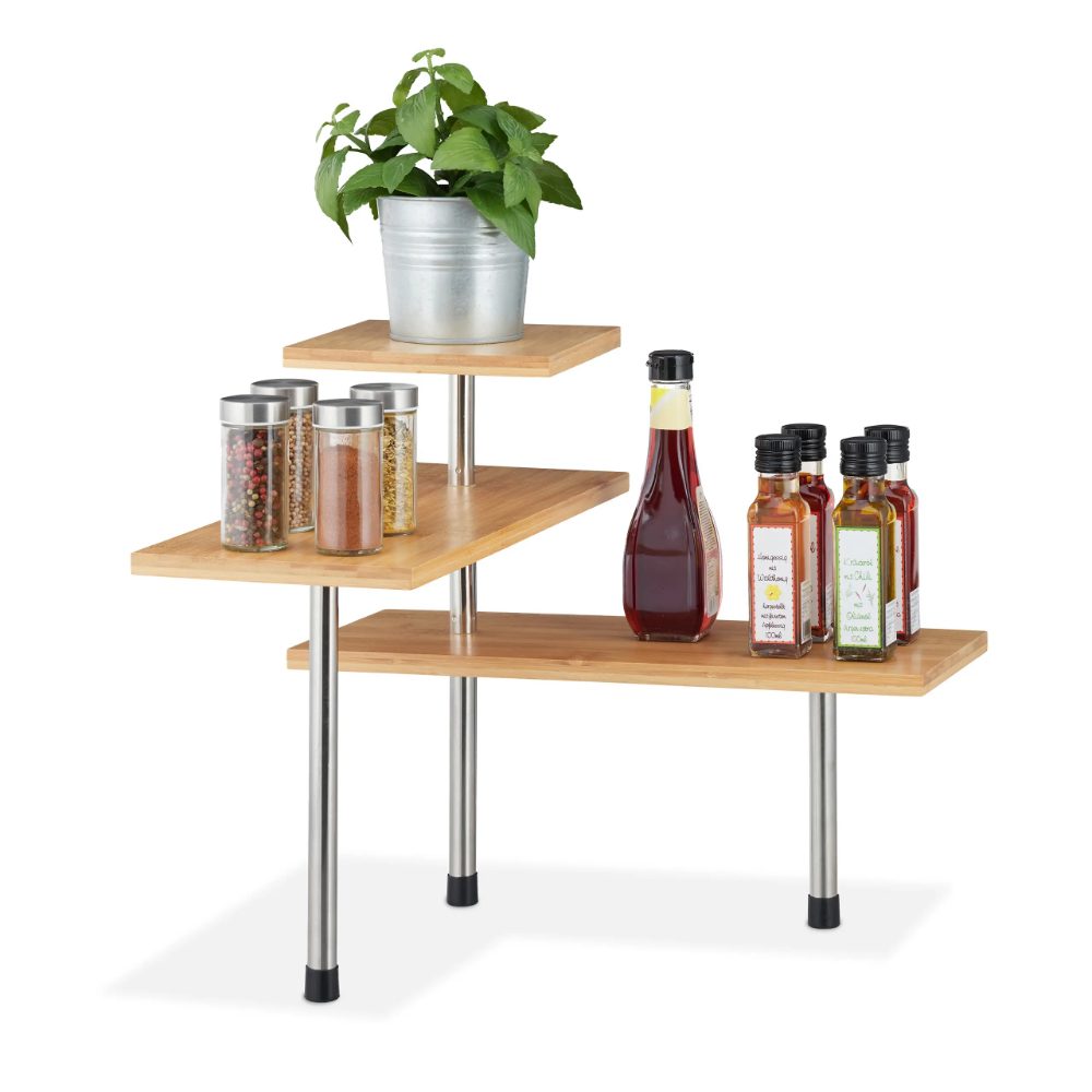 Raft universal pentru colt, Quasar & Co.®, etajera cu 3 polite, lemn/metal, 43x43x38 cm, natur 2