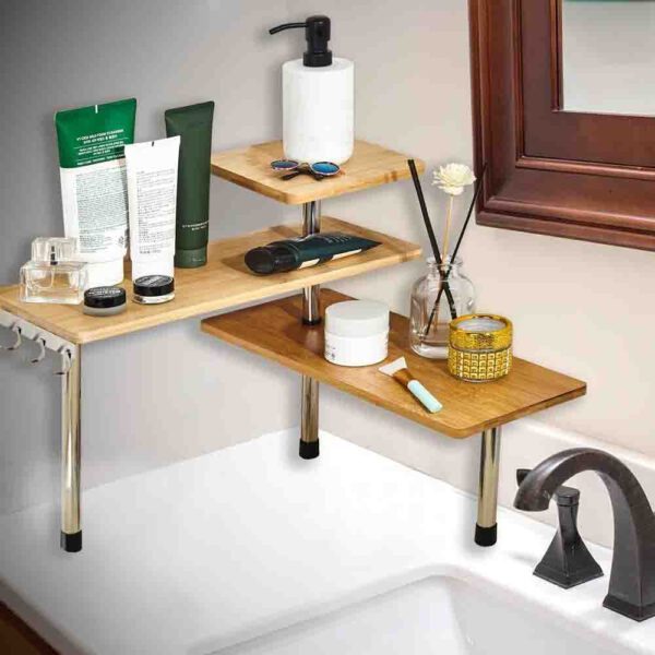 Raft universal pentru colt, Quasar & Co.®, etajera cu 3 polite, lemn/metal, 43x43x38 cm, natur - imagine 9