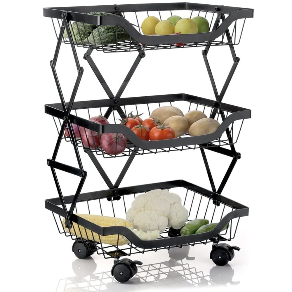 43041159-2 Raft universal, Quasar & Co.®, cu roti, 3 niveluri, pliabil, 37 x 28 x 55 cm, metal, negru