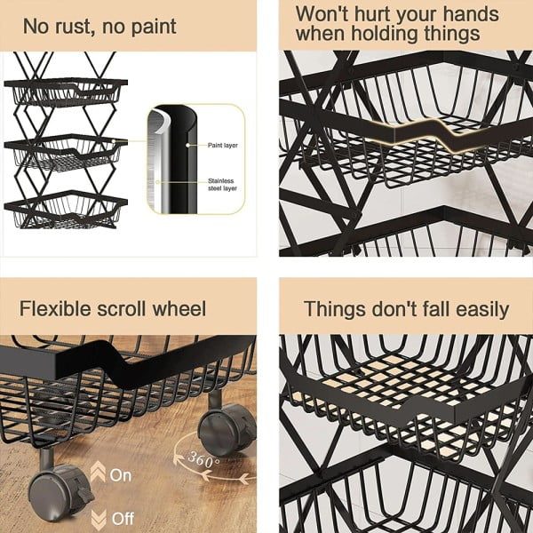 Raft universal, Quasar & Co.®, cu roti, 3 niveluri, pliabil, 37 x 28 x 55 cm, metal, negru - imagine 7