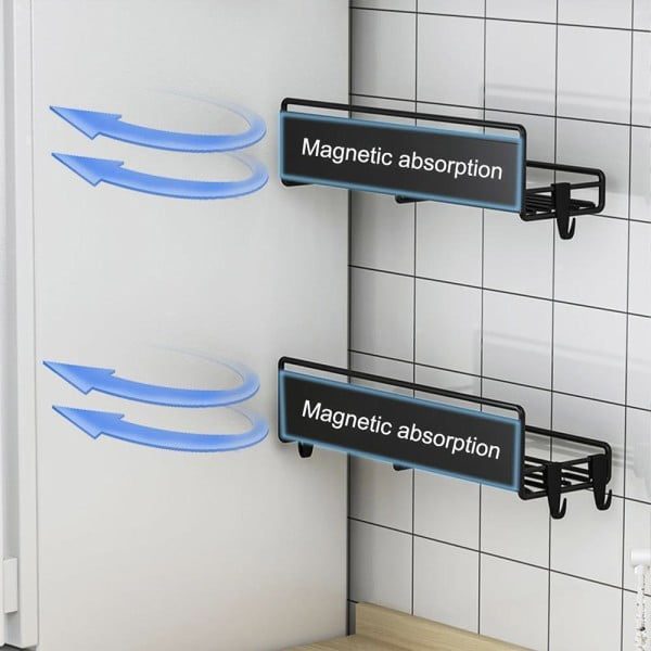 Set 2 rafturi magnetice, Quasar & Co.®, 5 carlige, pretabil condimente, 28,5x8x7 cm/29x9x7,5 cm, metal, negru - imagine 4
