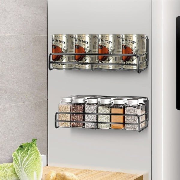 Set 2 rafturi magnetice, Quasar & Co.®, 5 carlige, pretabil condimente, 28,5x8x7 cm/29x9x7,5 cm, metal, negru - imagine 9