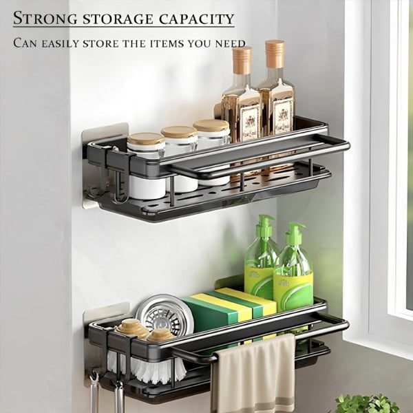 Suport burete vase, dozator detergent Quasar & Co.®, cu tava, 30,5x13x5,5 cm, aluminiu/plastic, gri - imagine 9