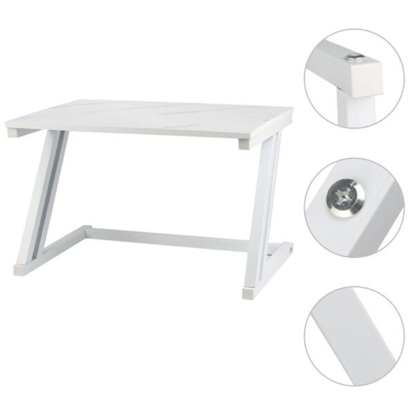 Raft cuptor microunde, Quasar & Co.®, suport bucatarie, rafturi cu 6 carlige, etajera cu cadru metalic si polite lemn, model Z-Micro, 57 x 38 x 38 cm, alb marmorat - imagine 4