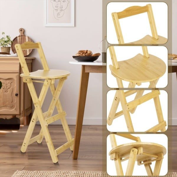 Set 2 scaune bar Quasar & Co.®, inalte, pliabile, din bambus natural, stabile si usoare, ideale pentru bucatarie, dining, terasa sau bar, stil minimalist, 36x33x97 cm, maro deschis - imagine 3