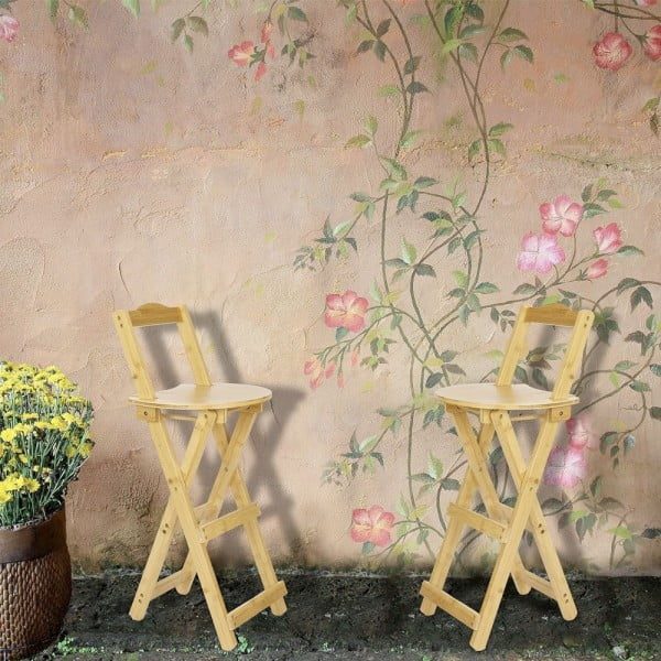 Set 2 scaune bar Quasar & Co.®, inalte, pliabile, din bambus natural, stabile si usoare, ideale pentru bucatarie, dining, terasa sau bar, stil minimalist, 36x33x97 cm, maro deschis - imagine 5
