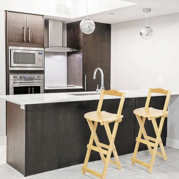 Set 2 scaune bar Quasar & Co.®, inalte, pliabile, din bambus natural, stabile si usoare, ideale pentru bucatarie, dining, terasa sau bar, stil minimalist, 36x33x97 cm, maro deschis - imagine 7