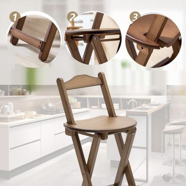 Scaun de bar, Quasar & Co.®, inalt, pliabil, pretabil bucatarie, 36 x 33 x 97 cm, bambus, maro inchis - imagine 5