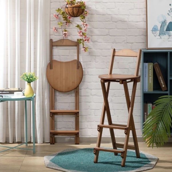 Scaun de bar, Quasar & Co.®, inalt, pliabil, pretabil bucatarie, 36 x 33 x 97 cm, bambus, maro inchis - imagine 8
