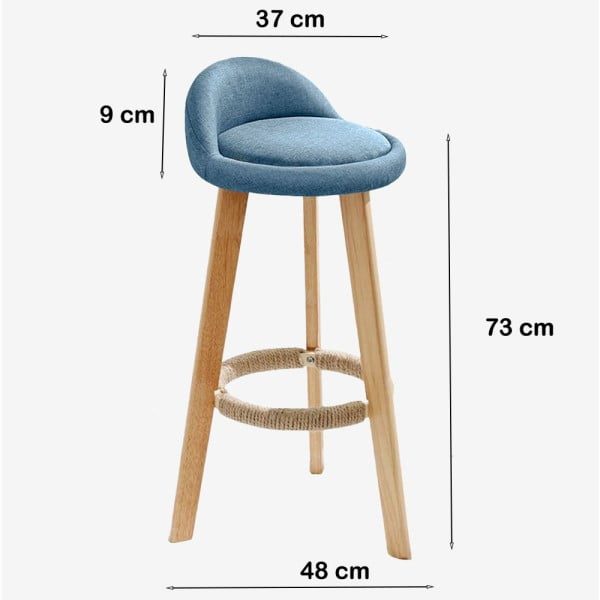Scaun de bar, Quasar & Co.®, rotativ, sistem rotire 360°, inalt, tapitat, pretabil bucatarie, 37 x 37 x 80 cm, lemn/textil/burete, LOFT, albastru deschis - imagine 6