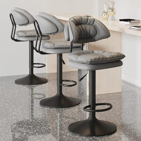 Set 2 scaune de bar, Quasar & Co.®, rotativ, sistem rotire 360°, inalt, reglabil pe inaltime, suport picioare, pretabil bucatarie, metal/piele ecologica/burete, CLEO, gri - imagine 4