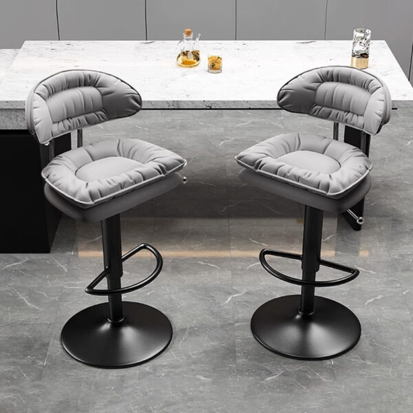 Set 2 scaune de bar, Quasar & Co.®, rotativ, sistem rotire 360°, inalt, reglabil pe inaltime, suport picioare, pretabil bucatarie, metal/piele ecologica/burete, CLEO, gri - imagine 6