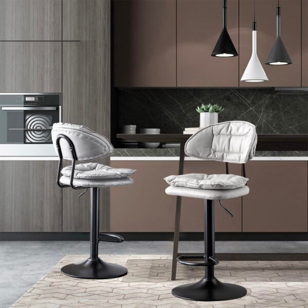 Set 2 scaune de bar, Quasar & Co.®, rotativ, sistem rotire 360°, inalt, reglabil pe inaltime, suport picioare, pretabil bucatarie, metal/piele ecologica/burete, CLEO, gri - imagine 8
