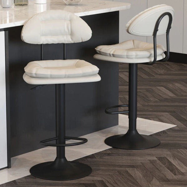 Set 2 scaune de bar, Quasar & Co.®, rotativ, sistem rotire 360°, inalt, reglabil pe inaltime, suport picioare, pretabil bucatarie, metal/piele ecologica/burete, CLEO, crem Scaune bar 2026-04-18