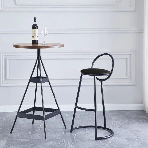 Set 2 scaune bar, Quasar & Co.®, tapitat, 50 x 40 x 93 cm, metal/catifea/burete, negru - imagine 4