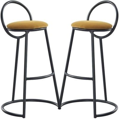 Set 2 scaune bar, Quasar & Co.®, tapitat, 50 x 40 x 93 cm, metal/catifea/burete, galben mustar 7