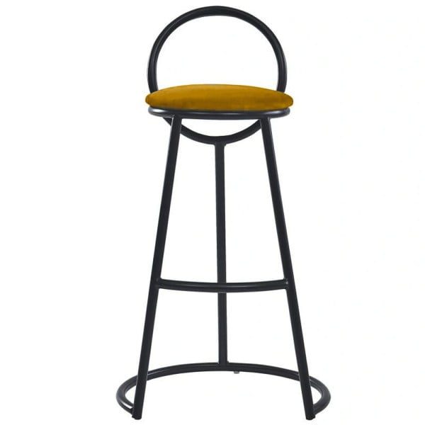 Set 2 scaune bar, Quasar & Co.®, tapitat, 50 x 40 x 93 cm, metal/catifea/burete, galben mustar - imagine 3
