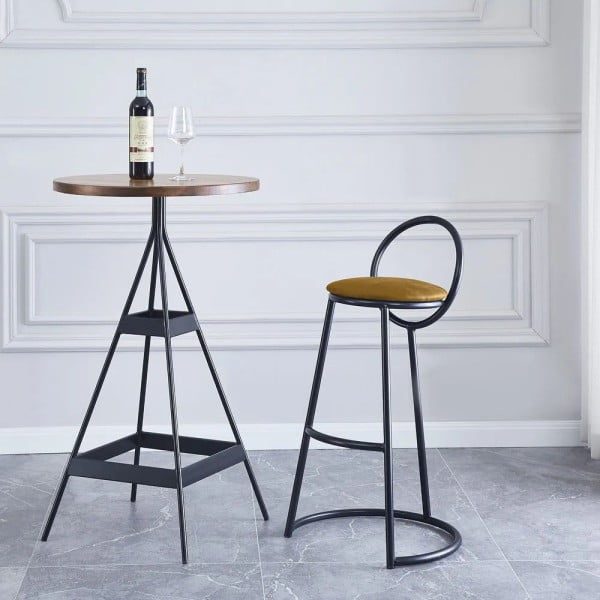 Set 2 scaune bar, Quasar & Co.®, tapitat, 50 x 40 x 93 cm, metal/catifea/burete, galben mustar - imagine 6