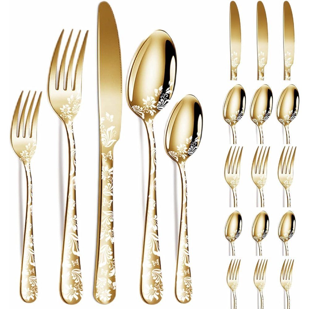 Set 20 tacamuri din inox, Quasar & Co.®, 4 x lingura, 4 x furculita, 4 x cutit, 4 x lingurita, 4 x furculita mica, golden 2