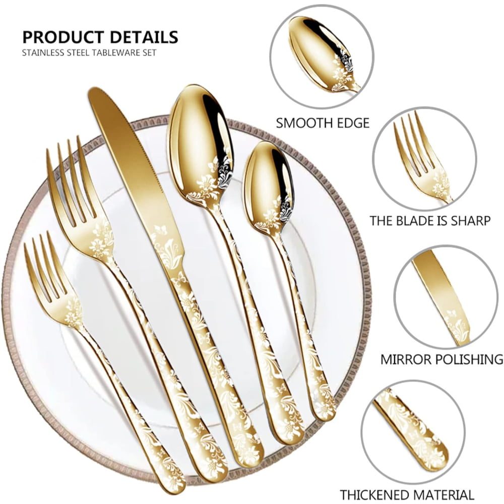 Set 20 tacamuri din inox, Quasar & Co.®, 4 x lingura, 4 x furculita, 4 x cutit, 4 x lingurita, 4 x furculita mica, golden 3