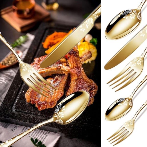 Set 20 tacamuri din inox, Quasar & Co.®, 4 x lingura, 4 x furculita, 4 x cutit, 4 x lingurita, 4 x furculita mica, golden - imagine 4