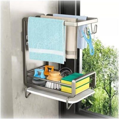 Suport burete vase/dozator detergent, Quasar & Co.®, cu tava, 13 x 21.5 x 26 cm, aluminiu/plastic, gri inchis 7