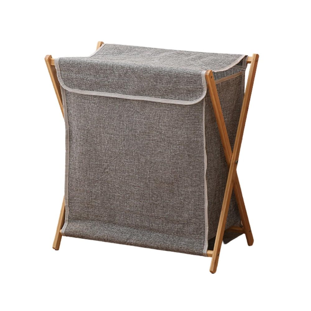 Cos de rufe, Quasar & Co.®, 1 compartimente si capac, pliabil, textil/bambus, 50 x 34 x 56.5 cm, gri inchis 2