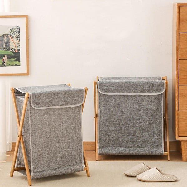 Cos de rufe, Quasar & Co.®, 1 compartimente si capac, pliabil, textil/bambus, 50 x 34 x 56.5 cm, gri inchis - imagine 4