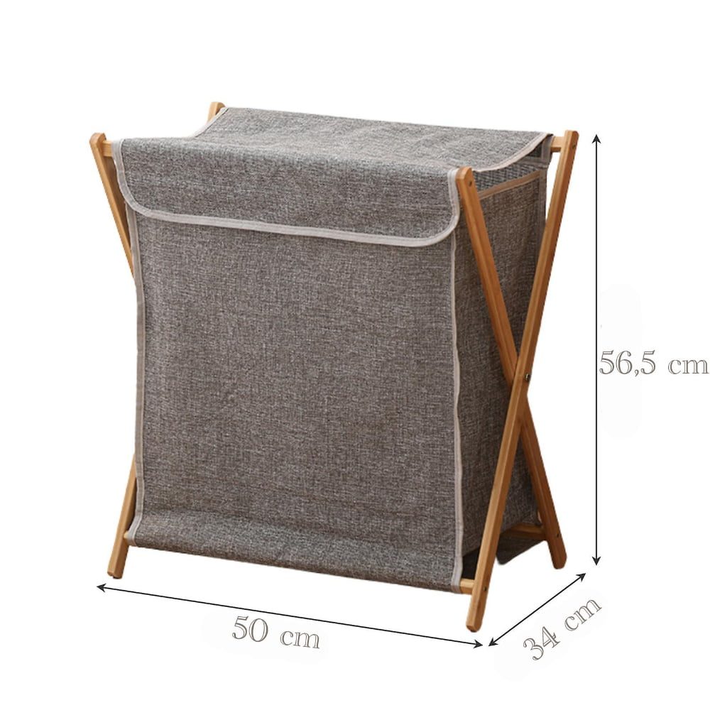 Cos de rufe, Quasar & Co.®, 1 compartimente si capac, pliabil, textil/bambus, 50 x 34 x 56.5 cm, gri inchis 5