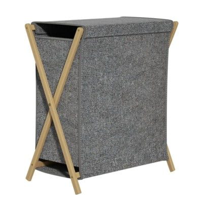 Cos de rufe, Quasar & Co.®, 1 compartimente si capac, pliabil, textil/bambus, 50 x 34 x 56.5 cm, gri inchis 8