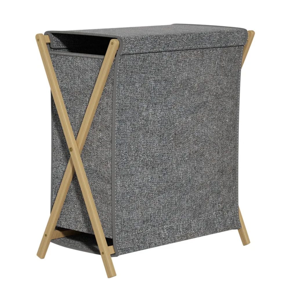 Cos de rufe, Quasar & Co.®, 1 compartimente si capac, pliabil, textil/bambus, 50 x 34 x 56.5 cm, gri inchis