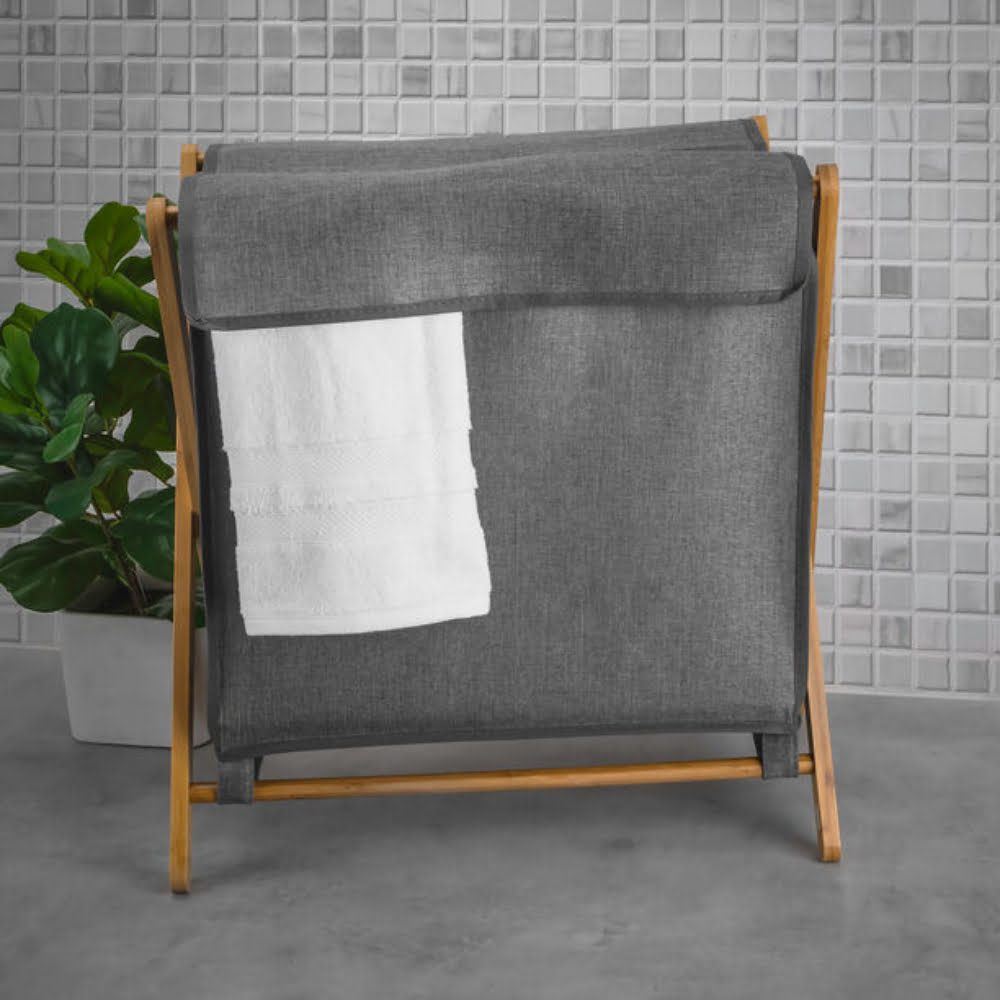 Cos de rufe, Quasar & Co.®, 1 compartimente si capac, pliabil, textil/bambus, 50 x 34 x 56.5 cm, gri inchis 7
