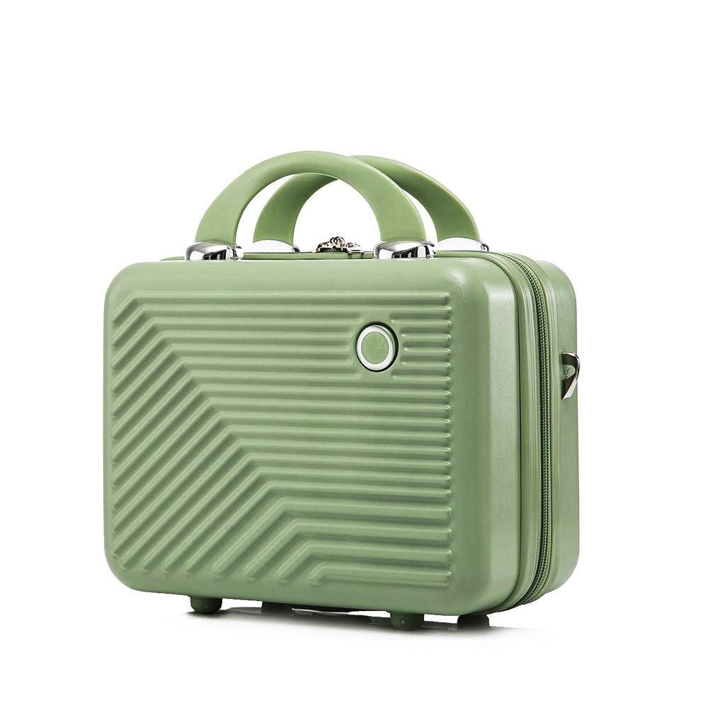 Set troler cabina cu geanta cosmetice, Quasar & Co.®, 55 x 39 x 23 cm, bagaj de mana, valiza cu cifru, maner telescopic lung, geamantan cu 4 roti duble silentioase 360°, 2 compartimente cu buzunar, model Meta, verde fistic 3