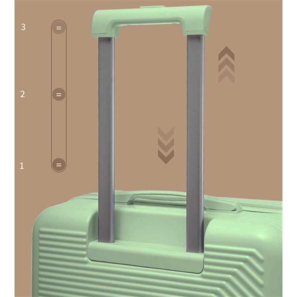Set troler cabina cu geanta cosmetice, Quasar & Co.®, 55 x 39 x 23 cm, bagaj de mana, valiza cu cifru, maner telescopic lung, geamantan cu 4 roti duble silentioase 360°, 2 compartimente cu buzunar, model Meta, verde fistic 7