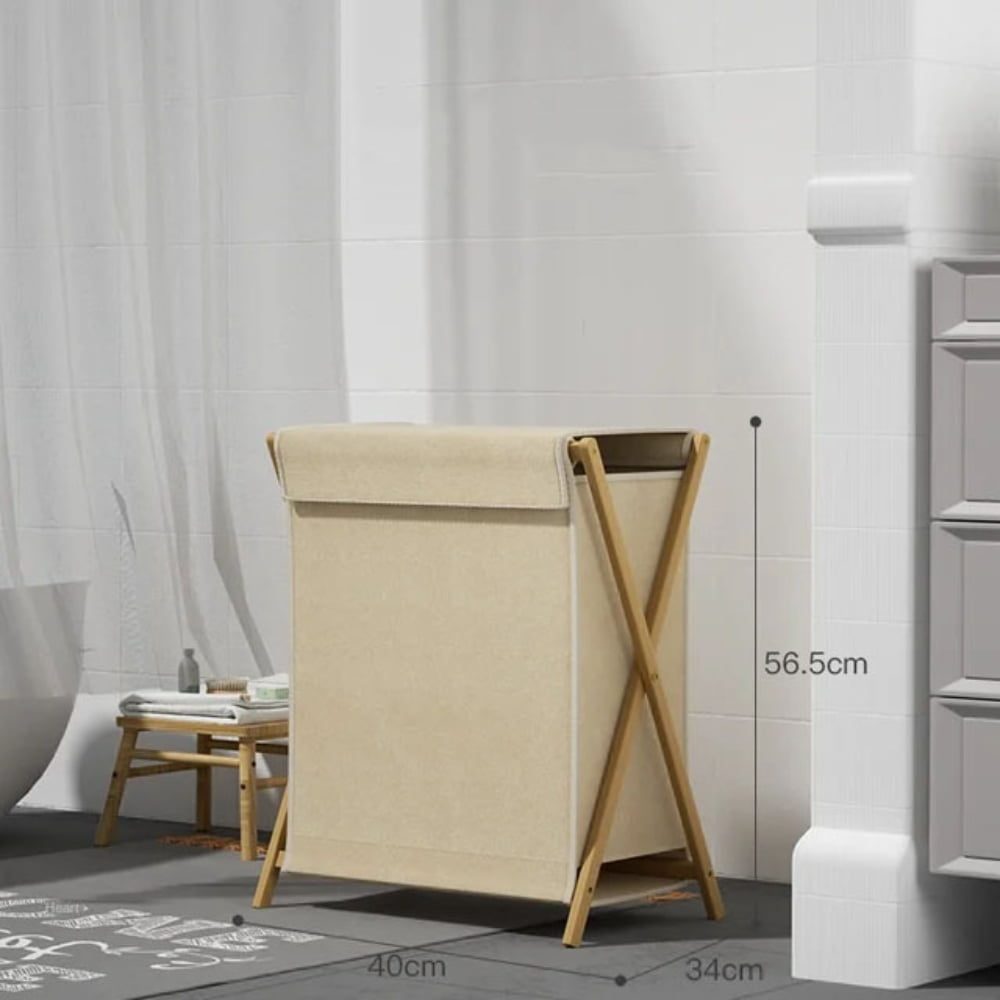 Cos de rufe, Quasar & Co.®, 1 compartimente si capac, pliabil, textil/bambus, 50 x 34 x 56.5 cm, bej 3