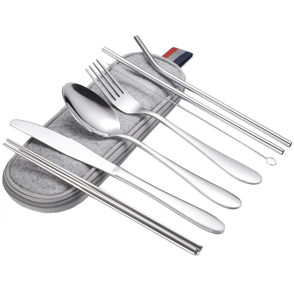 Set 14 tacamuri inox, Quasar & Co.®, pentru birou, calatorii, camping, husa depozitare, 24 x 7 cm, argintiu 2 Set 14 tacamuri inox, Quasar & Co.®, pentru birou, calatorii, camping, husa depozitare, 24 x 7 cm, argintiu 2