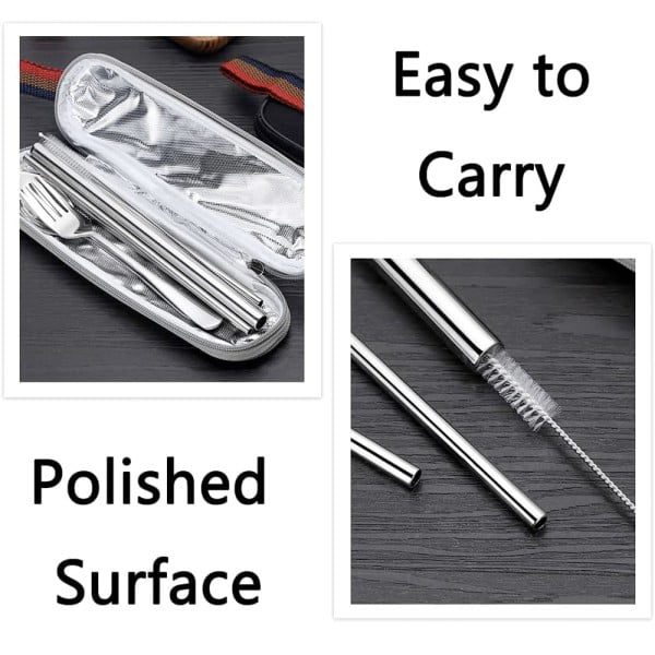 Set 14 tacamuri inox, Quasar & Co.®, pentru birou, calatorii, camping, husa depozitare, 24 x 7 cm, argintiu - imagine 3