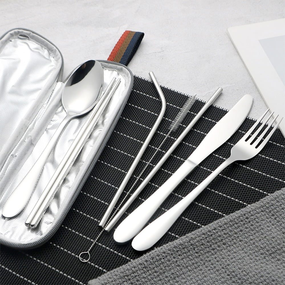 Set 14 tacamuri inox, Quasar & Co.®, pentru birou, calatorii, camping, husa depozitare, 24 x 7 cm, argintiu 5 Set 14 tacamuri inox, Quasar & Co.®, pentru birou, calatorii, camping, husa depozitare, 24 x 7 cm, argintiu 5