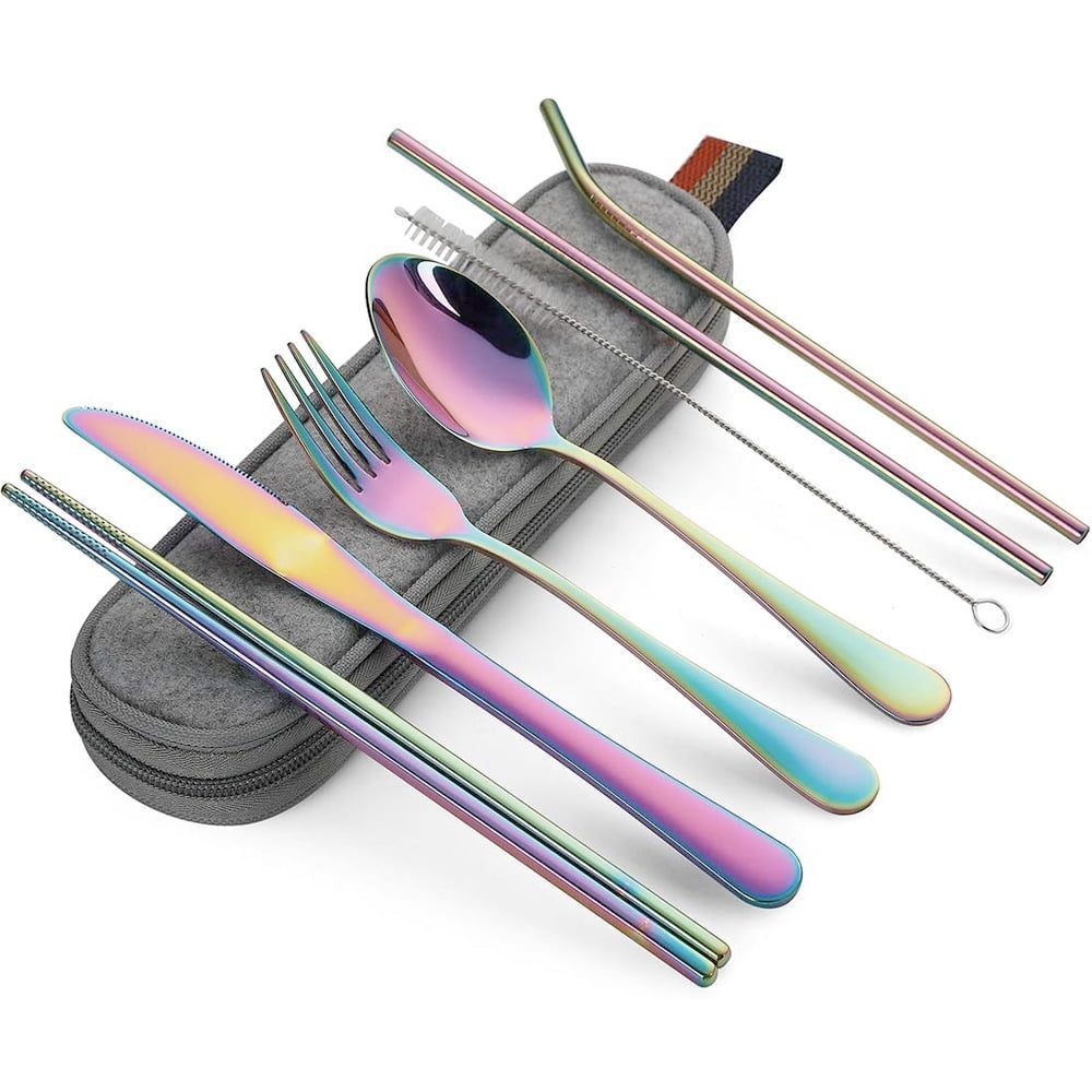 Set 14 tacamuri inox, Quasar & Co.®, pentru birou, calatorii, camping, husa depozitare, 24 x 7 cm, fade 2