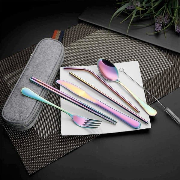 Set 14 tacamuri inox, Quasar & Co.®, pentru birou, calatorii, camping, husa depozitare, 24 x 7 cm, fade - imagine 6