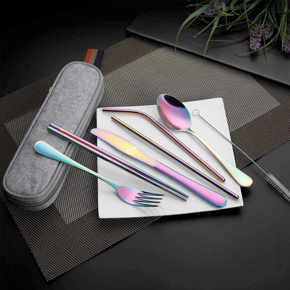 Set 14 tacamuri inox, Quasar & Co.®, pentru birou, calatorii, camping, husa depozitare, 24 x 7 cm, fade 6
