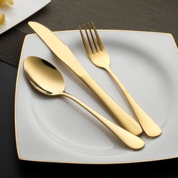 Set 14 tacamuri inox, Quasar & Co.®, pentru birou, calatorii, camping, husa depozitare, 24 x 7 cm, gold - imagine 3