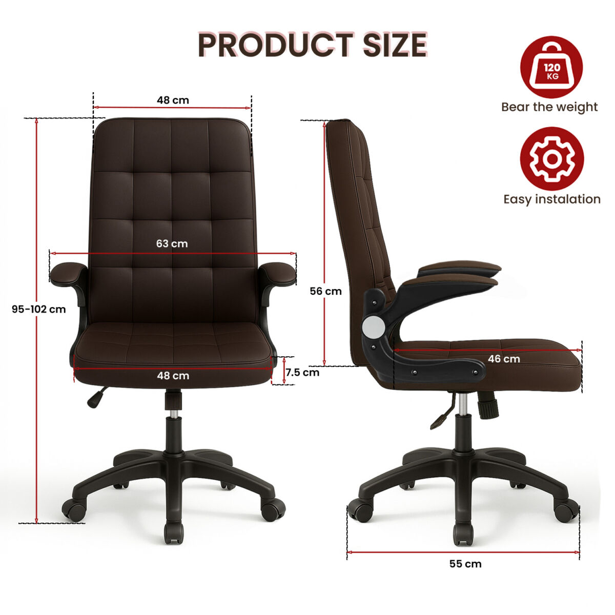 Scaun birou ergonomic, office, Quasar & Co.®, model GAMA, manere rabatabile, sezut si spatar buretat, inaltime reglabila, rotativ, piele ecologica, negru 5
