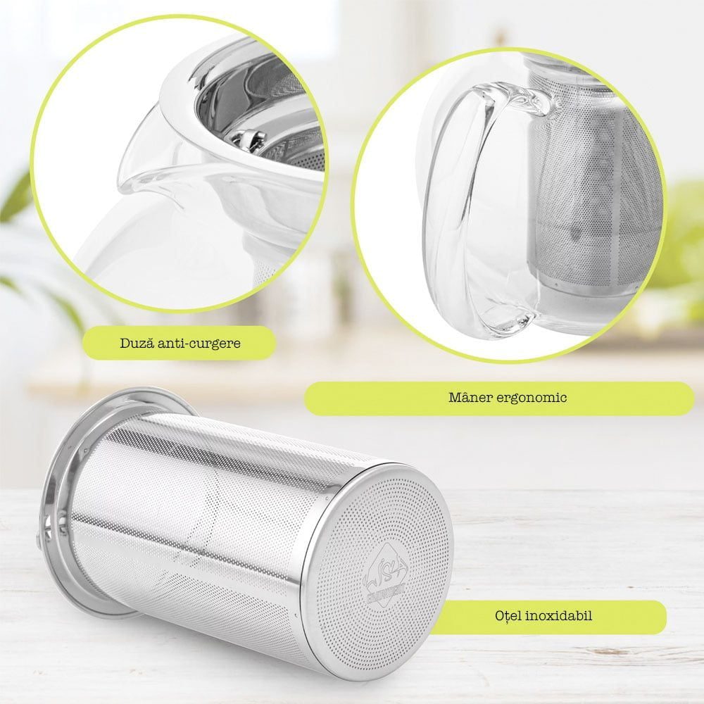 Set ceainic cu 2 cesti, Quasar & Co.®, cu infuzor, capac si 2 cani cu pereti dubli, 650 ml/2×250 ml, transparent 3